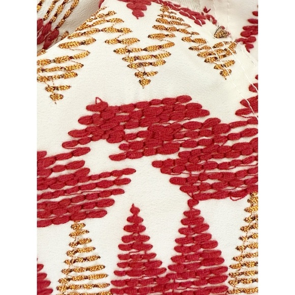 Anthropologie Dolan T-Shirt Aztec Embroidered Red Bronze Woven XS - Picture 5 of 6